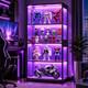 Display Cabinet, 65 4-Tier Glass Door with RGB Light, Black