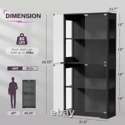 Display Cabinet, 65 4-Tier Glass Door with RGB Light, Black