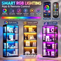 Display Cabinet, 65 4-Tier Glass Door with RGB Light, Black