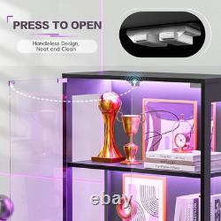 Display Cabinet, 65 4-Tier Glass Door with RGB Light, Black
