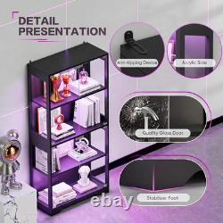 Display Cabinet, 65 4-Tier Glass Door with RGB Light, Black