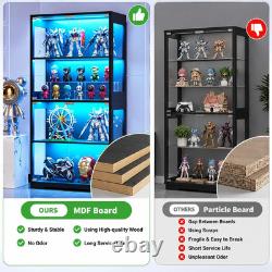 Display Cabinet, 65 4-Tier Glass Door with RGB Light, Black
