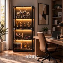 Display Cabinet, 65 4-Tier Glass Door with RGB Light, Black