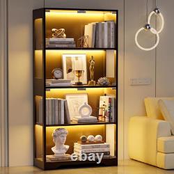 Display Cabinet, 65 4-Tier Glass Door with RGB Light, Black