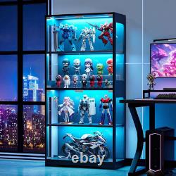 Display Cabinet, 65 4-Tier Glass Door with RGB Light, Black