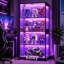 Display Cabinet, 65 4-Tier Glass Door with RGB Light, Black Display Cabinet, 65 4-Tier Glass Door with RGB Light, Black