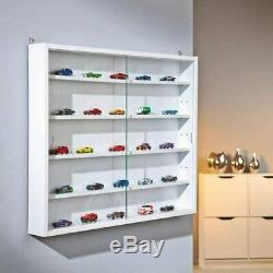 Display Cabinet Modern Storage Shelves Wall Glass White Box Collectibles Case