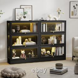 Display Cabinet with Acrylic Glass Doors, 3-Tiers Curio Cabinet with LED Lighting