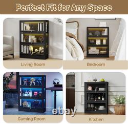 Display Cabinet with Acrylic Glass Doors, 3-Tiers Curio Cabinet with LED Lighting