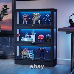 Display Cabinet with Acrylic Glass Doors, 3-Tiers Curio Cabinet with LED Lighting