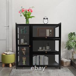 Display Cabinet with Doors, Clear Display Case for Figures, Multifunctional Bamb