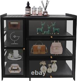 Display Cabinet with Doors, Clear Display Case for Figures, Multifunctional Bamb