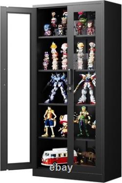 Display Cabinet with Glass Doors, 71 Inches Metal Display Case with 4 Adjusta