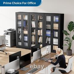 Display Cabinet with Glass Doors, 71 Inches Metal Display Case with 4 Adjusta