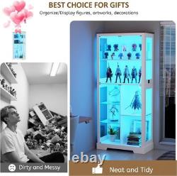 Display Cabinet with Glass Doors, Curio Cabinet with LED Lights for Collectibles