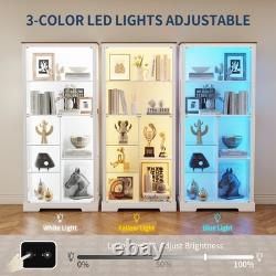 Display Cabinet with Glass Doors, Curio Cabinet with LED Lights for Collectibles