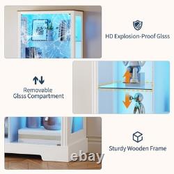 Display Cabinet with Glass Doors, Curio Cabinet with LED Lights for Collectibles