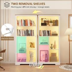 Display Cabinet with Glass Doors, Curio Cabinet with LED Lights for Collectibles