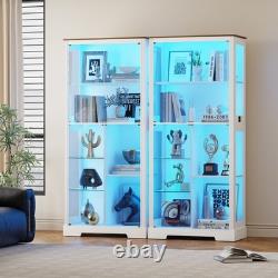 Display Cabinet with Glass Doors, Curio Cabinet with LED Lights for Collectibles
