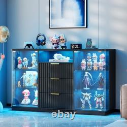 Display Cabinet with Glass Doors, Display case with 3 Drawer& Glass Shelves