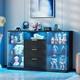 Display Cabinet with Glass Doors, Display case with 3 Drawer& Glass Shelves
