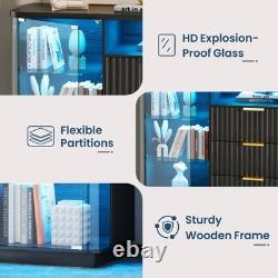 Display Cabinet with Glass Doors, Display case with 3 Drawer& Glass Shelves