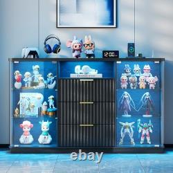 Display Cabinet with Glass Doors, Display case with 3 Drawer& Glass Shelves