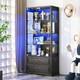 Display Cabinet with Glass Doors/LED Lights/2 Drawers, Adjustable Glass Height