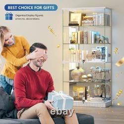 Display Cabinet with Glass Doors, Lockable Figure Display cases with RGB Lights