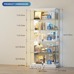 Display Cabinet with Glass Doors, Lockable Figure Display cases with RGB Lights