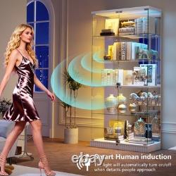 Display Cabinet with Glass Doors, Lockable Figure Display cases with RGB Lights