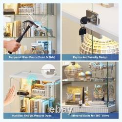 Display Cabinet with Glass Doors, Lockable Figure Display cases with RGB Lights
