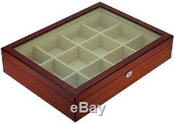 Display Case For 12 Ties, Belts, And Accessories Cherry Wood Storage Box