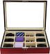 Display Case for 12 Ties, Belts, and Accessories Cherry Wood Storage