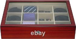 Display Case for 12 Ties Belts and Accessories Cherry Wood Storage