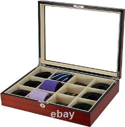 Display Case for 12 Ties Belts and Accessories Cherry Wood Storage