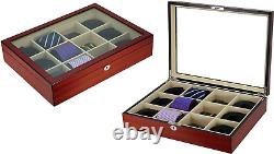 Display Case for 12 Ties Belts and Accessories Cherry Wood Storage