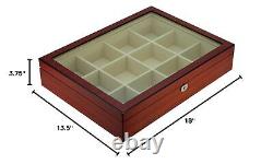 Display Case for 12 Ties, Belts, and Accessories Cherry Wood Storage Box Fath