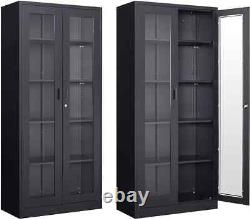 Display Case with Glass Doors, Collectibles 15.8D x 31.5W x 71H Black, MetaL
