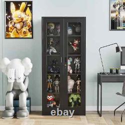 Display Case with Glass Doors, Collectibles 15.8D x 31.5W x 71H Black, MetaL