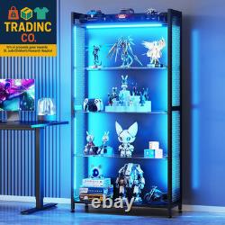 Display Case with LED Lights, Display Cabinet with Glass Storage Shelves, 4-Tier