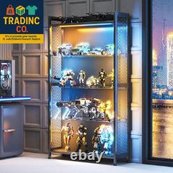 Display Case with LED Lights, Display Cabinet with Glass Storage Shelves, 4-Tier
