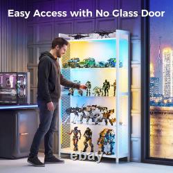 Display Case with LED Lights, Display Cabinet with Glass Storage Shelves, 4-Tier