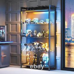 Display Case with LED Lights, Display Cabinet with Glass Storage Shelves, 4-Tier