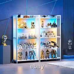 Display Case with LED Lights, Display Cabinet with Glass Storage Shelves, 4-Tier