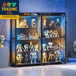 Display Case with LED Lights, Display Cabinet with Glass Storage Shelves, 4-Tier