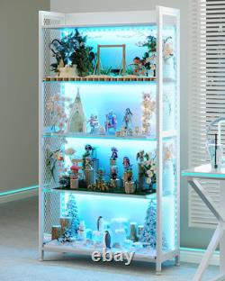 Display Case with LED Lights, Display Cabinet with Glass Storage Shelves, 4-Tier