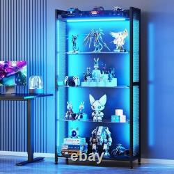 Display Case with LED Lights Shelf Cabinet with Glass Shelves Curio Black