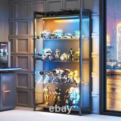 Display Case with LED Lights Shelf Cabinet with Glass Shelves Curio Black