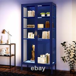 Display Storage Cabinet w 4-Tier Adjustable Shelves Collectibles Organizers Rack